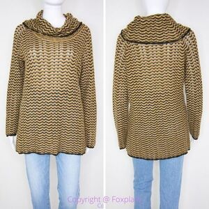 Jones New York cowl neck pointelle crochet wavy grain brown sweater,‎ L